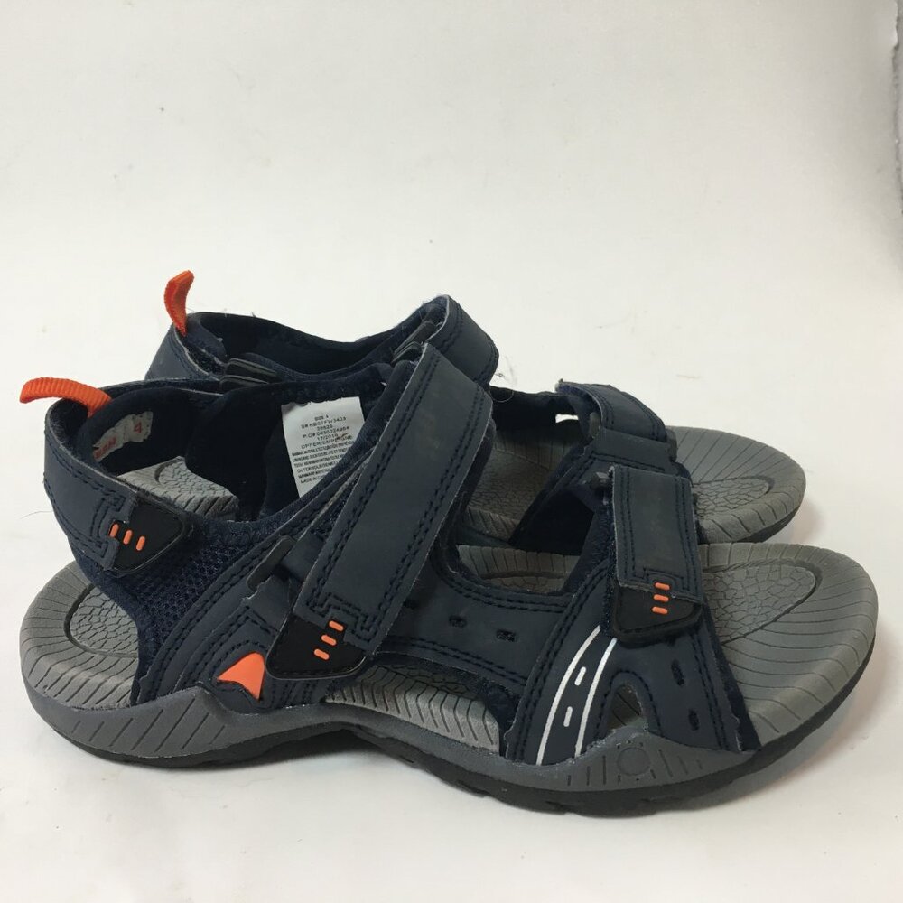 Joe Fresh Boys Beach Sandals Shoes Blue Size 4 Flat Slip On Strap Hook Loop